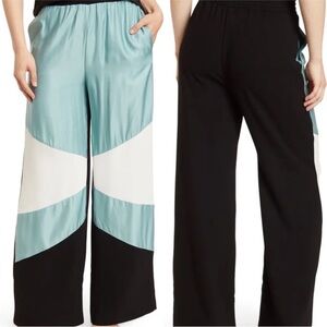 NWT Maje Geometric Print Wide Leg Pants Blue Black Size 3